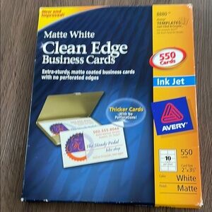 Avery Matte White Clean Edge Business Cards. Each card size is 2” X 3/2”